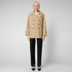 Kvinner Save The Duck Dame Regnfrakk Sofi I Stardust Beige