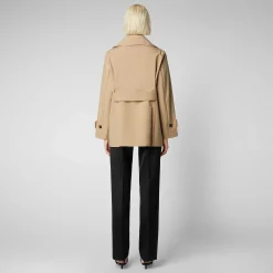 Kvinner Save The Duck Dame Regnfrakk Sofi I Stardust Beige