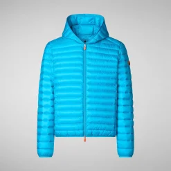 Menn Save The Duck Man'S Animal Free Puffer Jacket Helios I Fluo Blue
