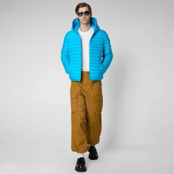 Menn Save The Duck Man'S Animal Free Puffer Jacket Helios I Fluo Blue