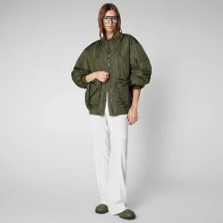 Kvinner Save The Duck Unisex Bomberjakke Ciara I Stovet Oliven