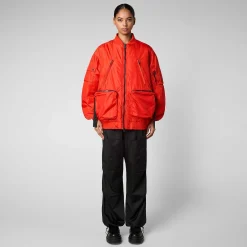 Kvinner Save The Duck Unisex Bomberjakke Ciara I Valmuerod