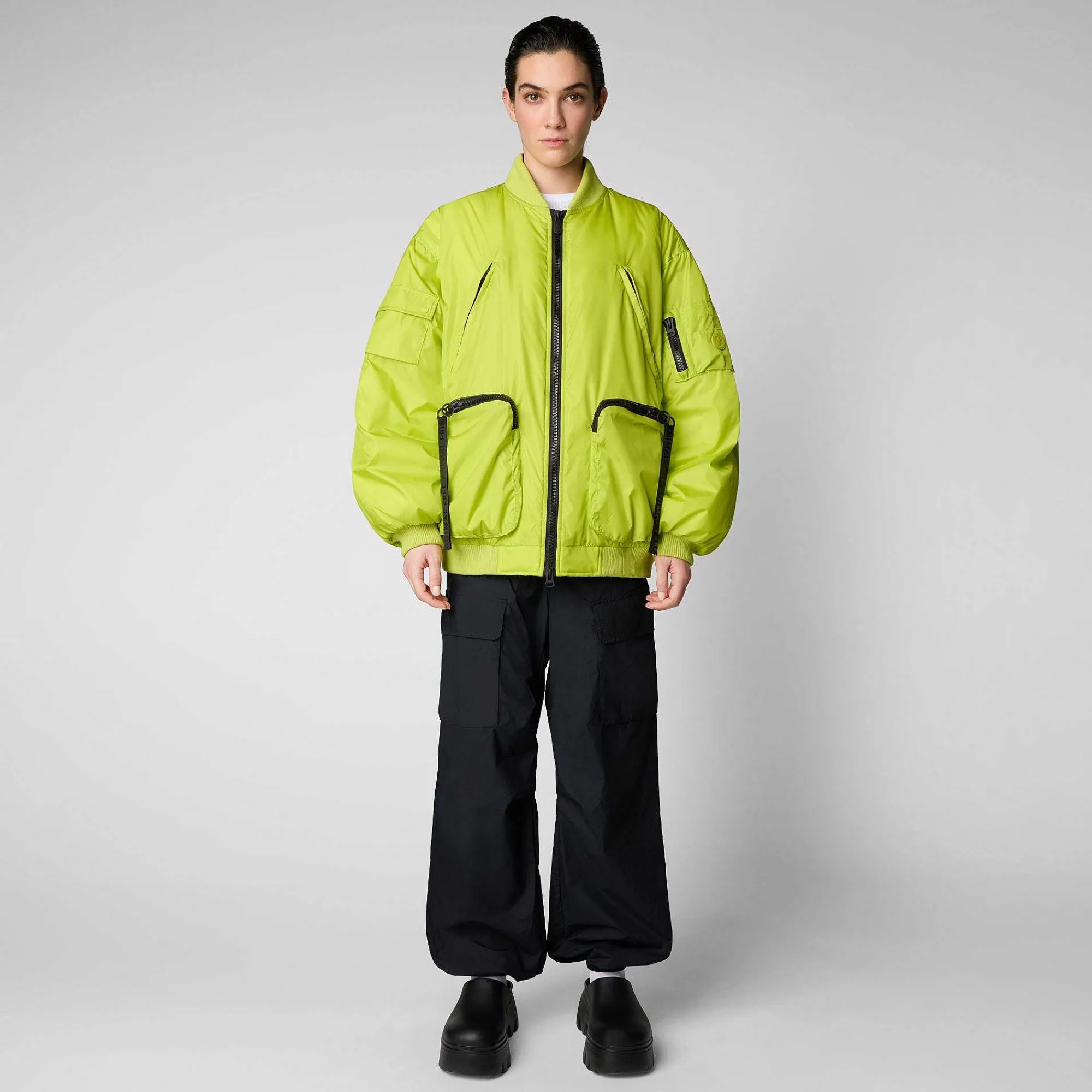 Kvinner Save The Duck Unisex Bomberjakke Usher In Lichen Green